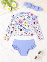 4Baby Girl Swimwear 3pcs Floral Lilac ملابس سباحة