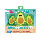 Ooly Avocado Love Erasers & Sharpener Set of 3